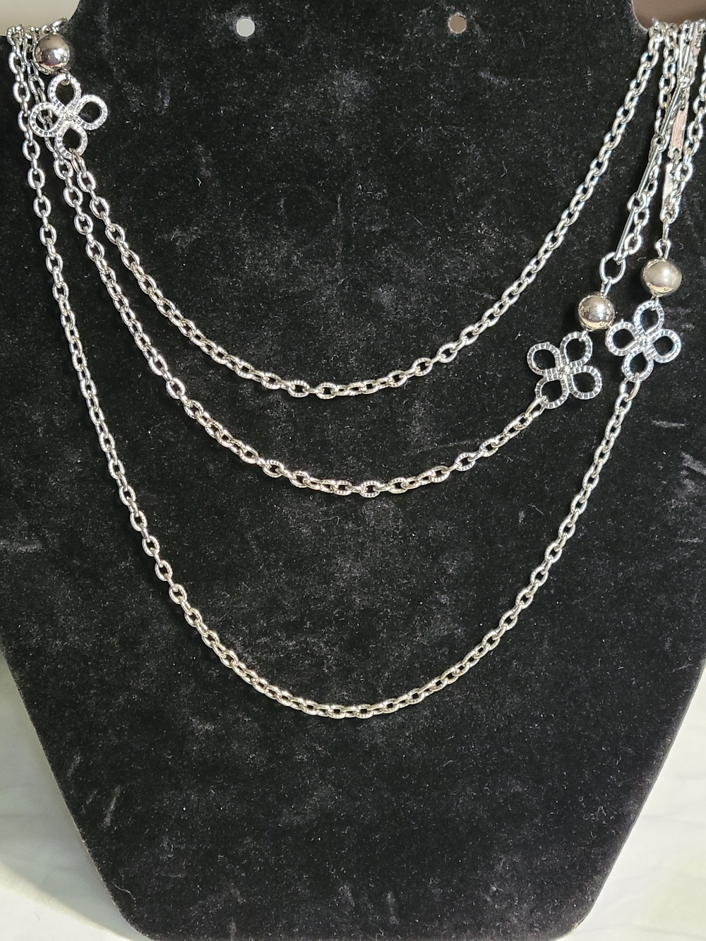 Layered Silver Floral Link Necklace for Women